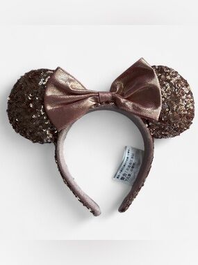 Sequin Rose Gold Minnie-Style Ear Headband with Satin Bow